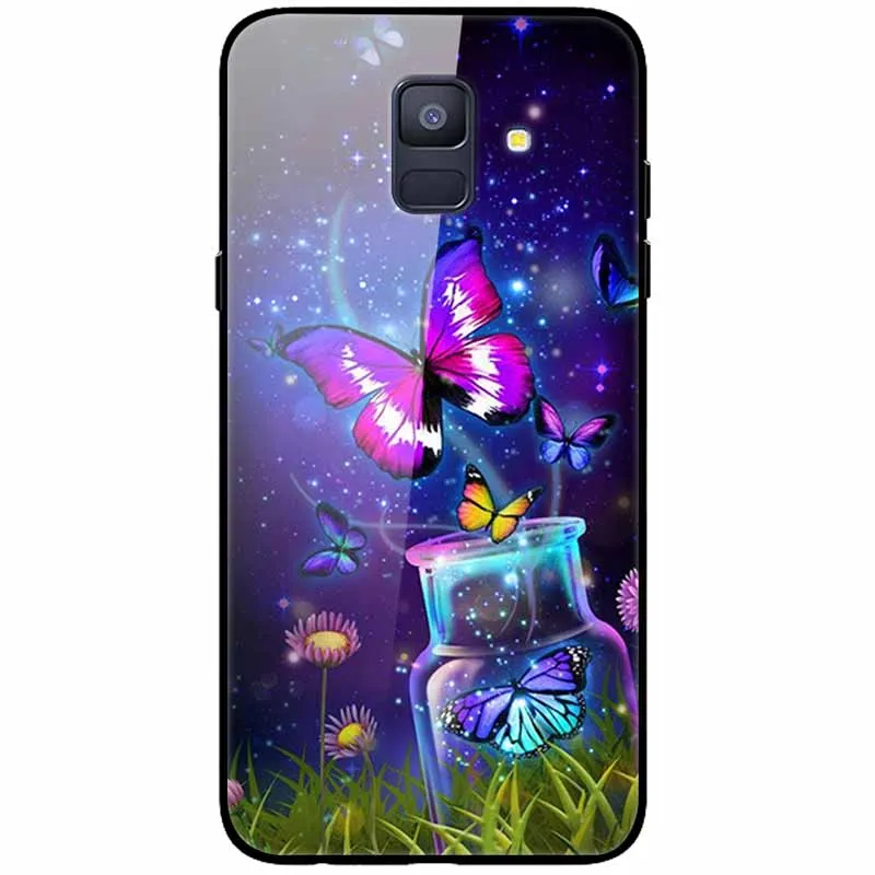 Luxury Case For Samsung Galaxy A8 A6 Plus 2018 Cover Glass Tempered Fashion Coque for Samsung A8 2018 Cases Shockproof A8Plus kawaii samsung phone cases Cases For Samsung