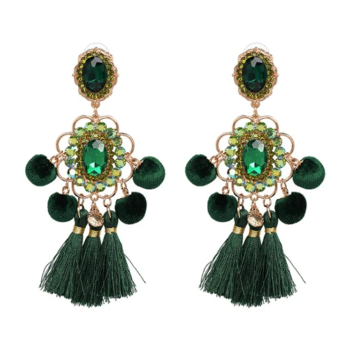 Bohemian Green Beaded Tassel Drop Earrings for Women Big Statement Earrings Female Wedding Fringe Hanging Earings - Окраска металла: 26