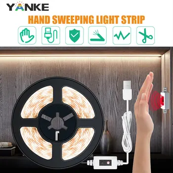 

USB 5V Hand Sweep Switch Kitchen Light 1/2/3/4/5M Waterproof LED Strip Tape Under Cabinet Ribbons Wardrobe Lamp Bedroom Decor