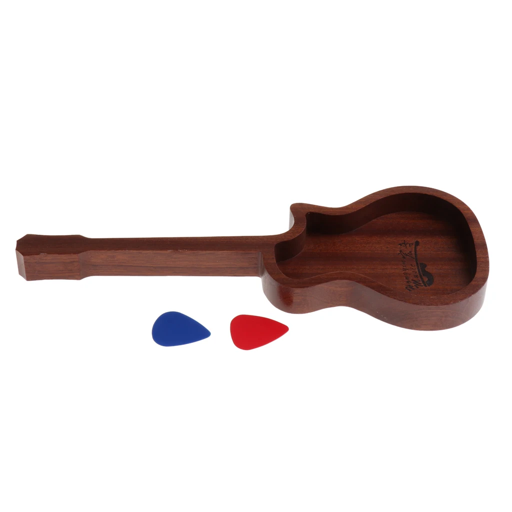 Durable Wooden Guitar Bass Pick Plectrums Box With 2pcs Picks