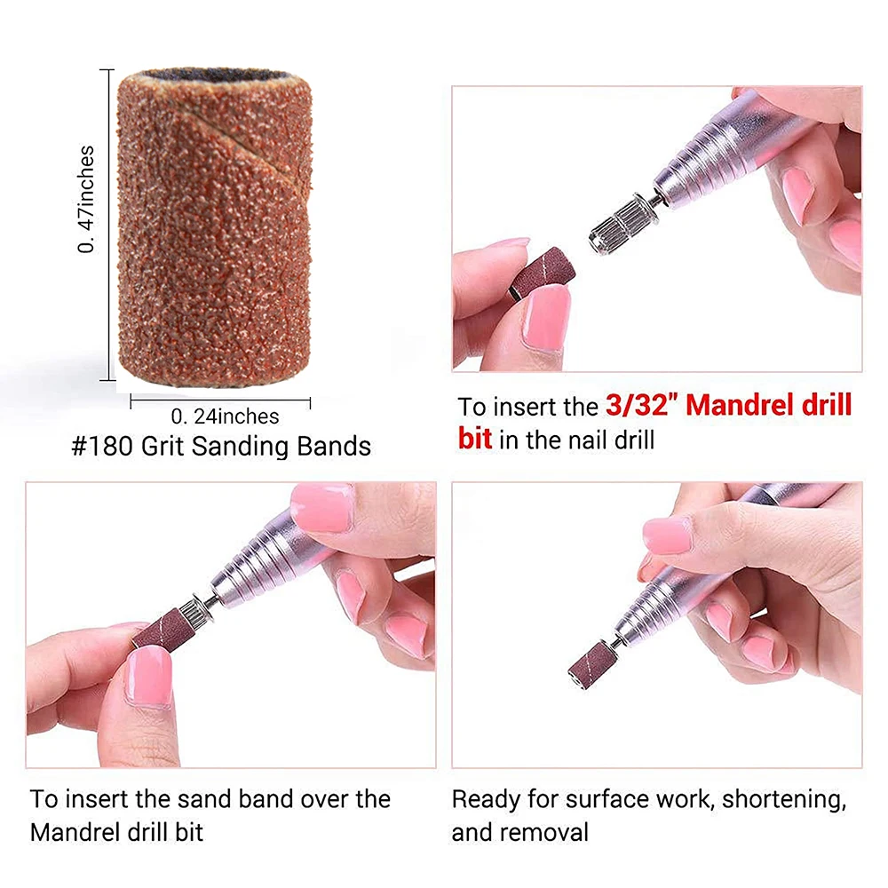 50/100pcs Nail Drill Bits Sanding Bands for Nail Drill File Grinder Sander Band Set for Acrylic Nails Gel Removing Pedicure Tool images - 6