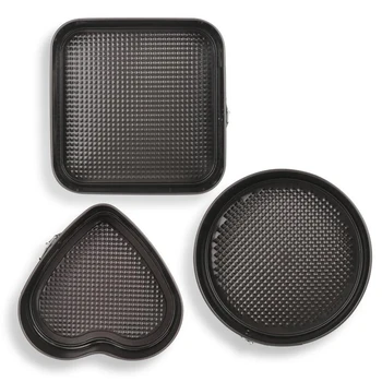 

3 Pcs Non-Stick Springform Cake Pan Metal Baking Cake Mold with Removable Bottom Round Heart Square Shapes Bakeware Pan