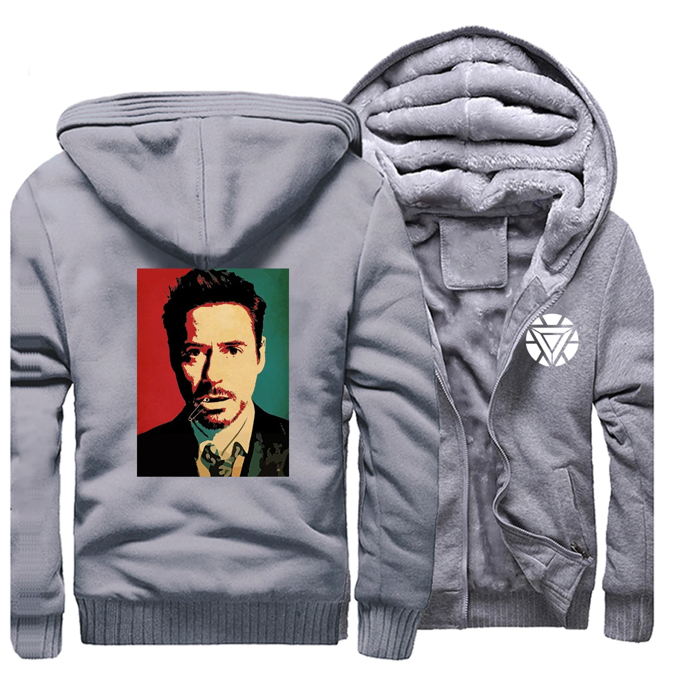 Tony Stark, куртка Железного человека, худи, сохраняющая тепло, зимняя, горячая Распродажа, мужская толстовка с капюшоном, модная, Мстители, топ, уличная одежда, утепленная одежда - Цвет: Gray