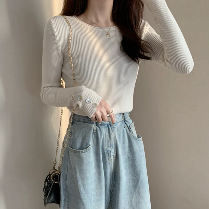 Autumn and Winter New round Neck Curling Slim Fit All-Match Long Sleeve Sweater Fashionable Inner Bottoming Shirt | Женская одежда