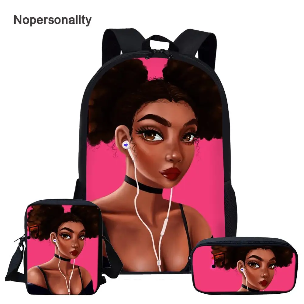 

Nopersonality Afro Lady School Bag, Black African American School Bags Sets for Girls, Stylish African American Bookbags Girl