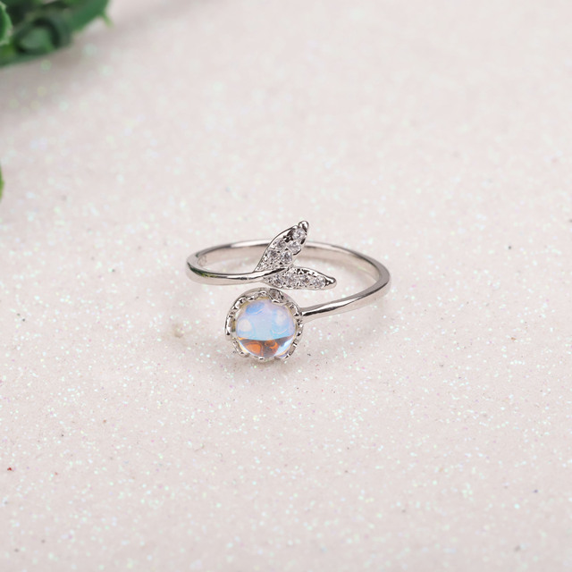 Fashion Whale Tale Mermaid Clear Blue Silver Color Copper Finger Rings Stackable Adjustable For Women Jewelry Gift Dropship