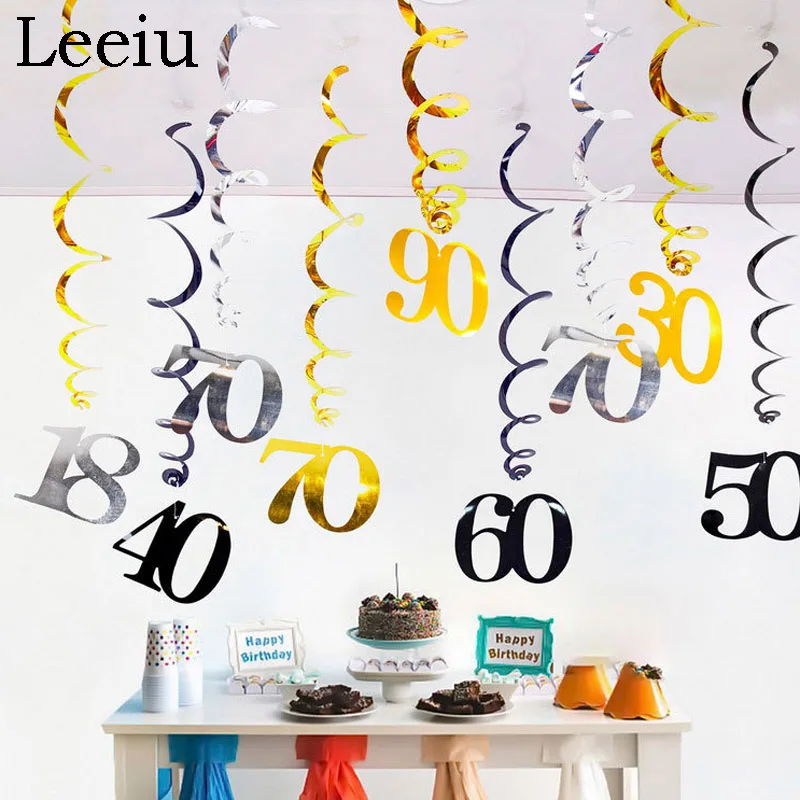 Вихры для дня рождения Leeiu 6 шт. 18 30 40 50 60 Подвесные Украшения украшения вечеринки