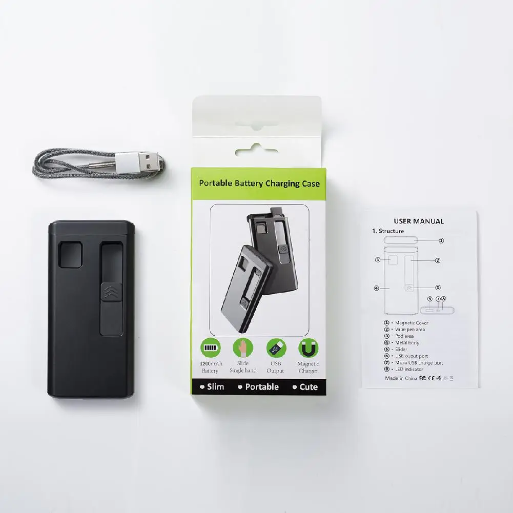 

Slim Portable 1200mah Power Bank Charger Box for JUUL Charging Case Storage Holder Magnetic Charger