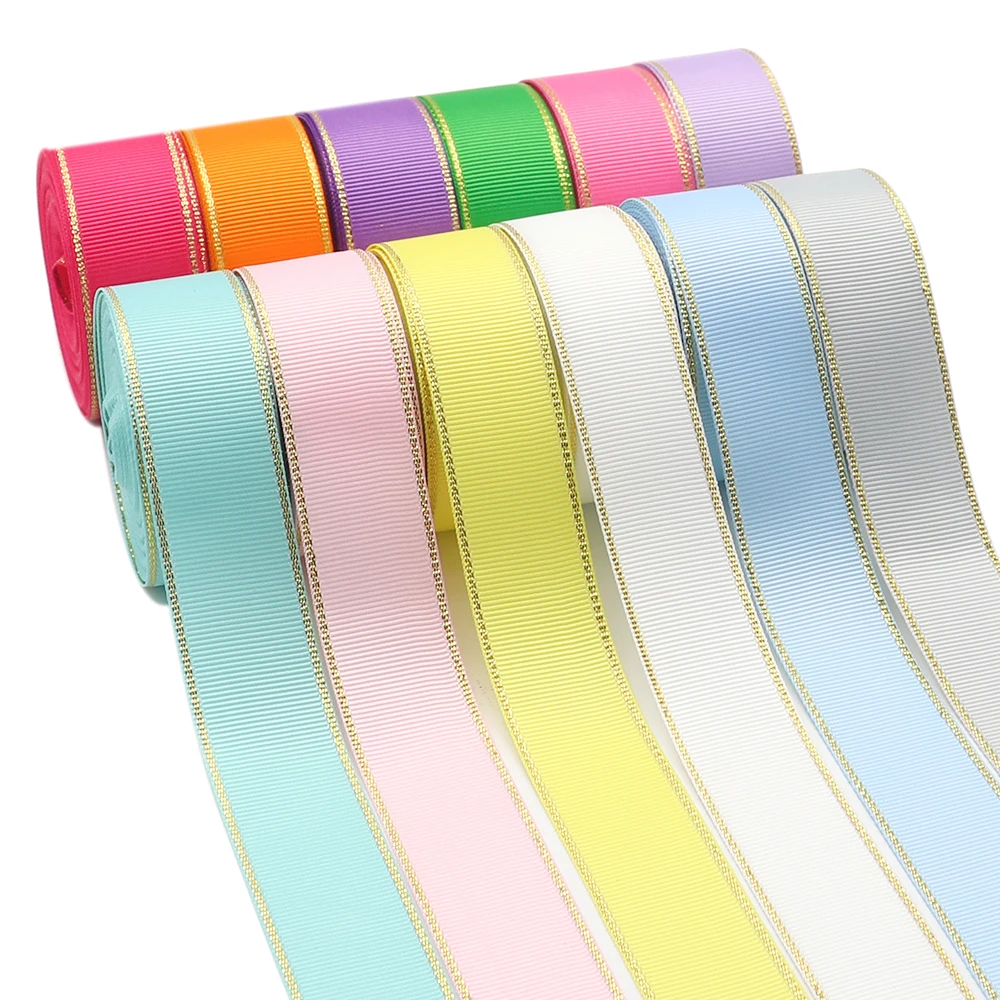 10 Yards 10MM/25MM/38MM Glitter Gold Edge Grosgrain Ribbon For Hair Bows/ Gift Packaging DIY Christmas Decor Materials Y19042101 grosgrain ribbon