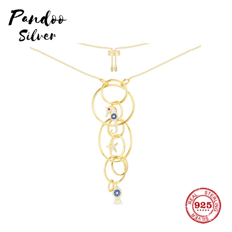

Fashion Charm Sterling Silver Copy 1:1 Copy,Dropping Interwined Circles With Sea Creatures Necklace Women Monaco Jewelry