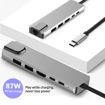 

1pc 6 in 1 USB Hub Multiport Adapter USB3.1 Type-C To HDMI/RJ45 Computer-Accessories Splitte High-Speed