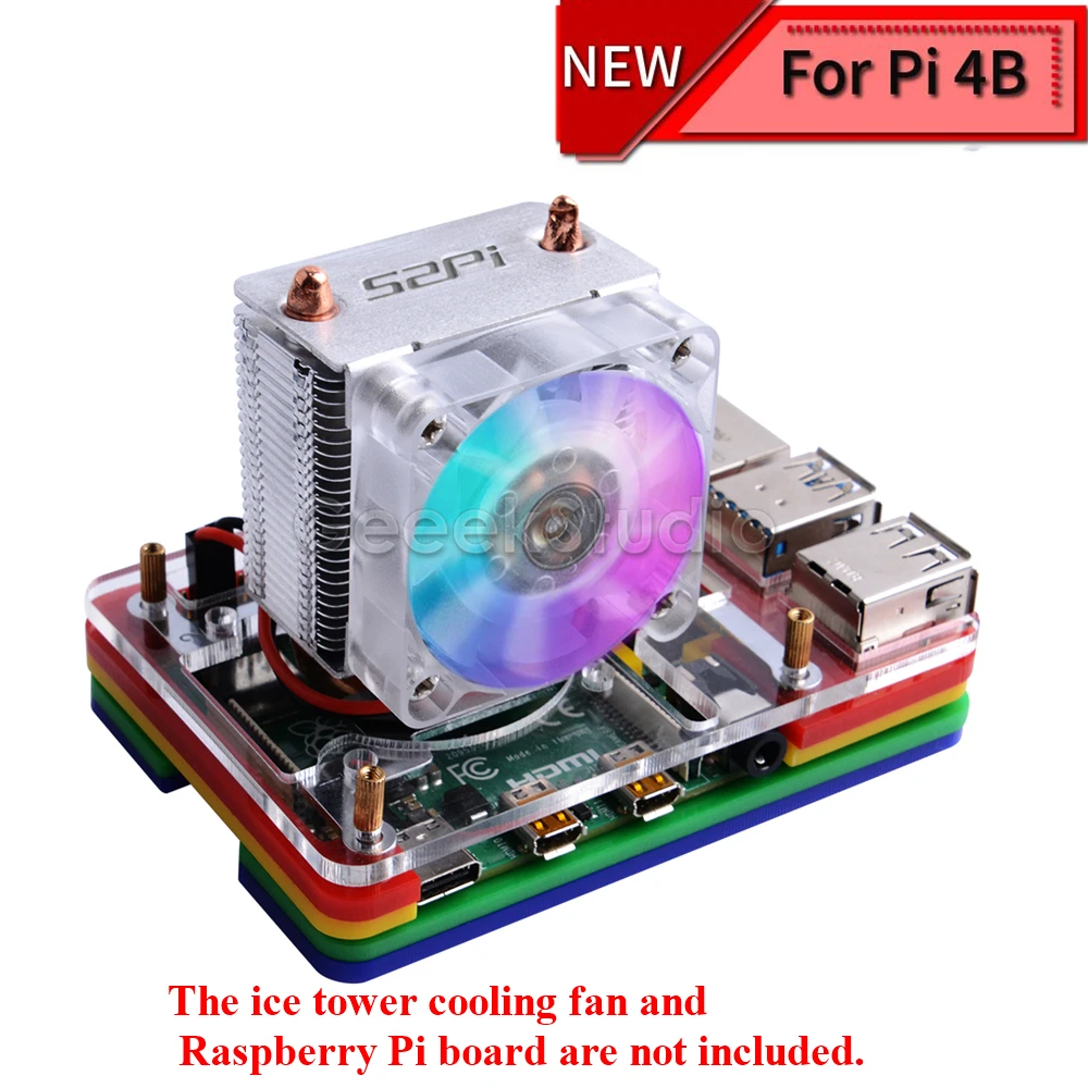 New! 5-layer Acrylic Transparent ( Clear & Black ) / Black / Colorful Case with Light Cooling Fan for Raspberry Pi 4B ICE Tower