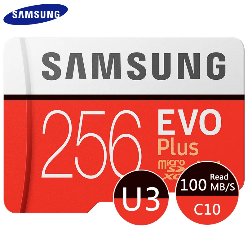 SAMSUNG карта памяти Micro SD Card 64 Гб 128 ГБ 256 Гб карта памяти EVO+ 100 МБ/с. C10 TF карта флэш-накопитель для смартфона