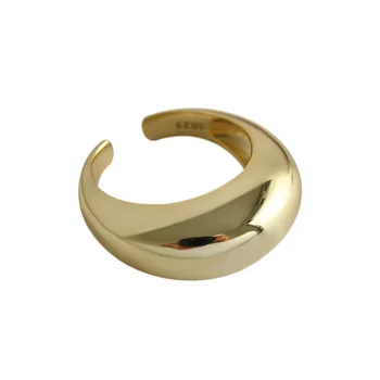 

JAECLNCY 925 Sterling Silver Ring Big Smooth Wide Ring Punk 18k Gold Ring For Women Metal Shell Fine Jewelry 925 Accessories
