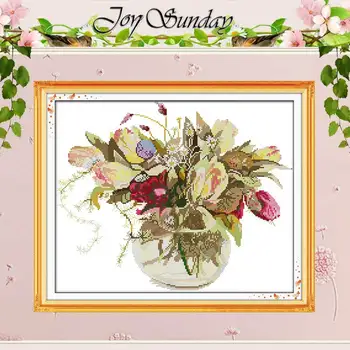 

The tulip vase Patterns Counted Cross Stitch 11CT 14CT Cross Stitch Set Wholesale flower Cross-stitch Kit Embroidery Needlework