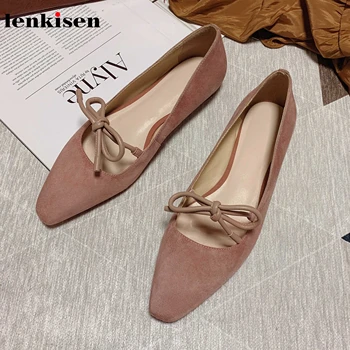 

Lenkisen summer basic simple flat kid suede square toe bowtie sweet Korean princess style slip on fashion dating women shoe L5f1