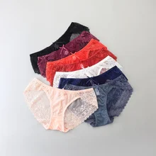 Женские сексуальные кружевные трусики с низкой талией, трусы с вышивкой, ажурные Однотонные трусы, нижнее белье hc