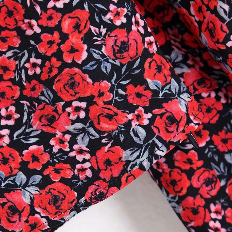 Flabbit женская повседневная короткая блуза с v-образным вырезом и цветочным принтом, Женская плиссированная эластичная рубашка с пышными рукавами, шикарная сорочка, топы LX0613