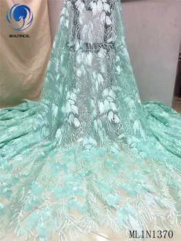 

Beautifical nigerian lace fabrics Fashion style embroidery tulle lace with sequins 5yards african lace sequins ML1N1370