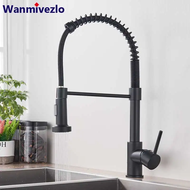 

Matte Black Kitchen Spring Faucet Pull Down Kitchen Faucets 360 Rotation Spray Kitchen Spring Tap Kitchen Mixer Faucet Tap