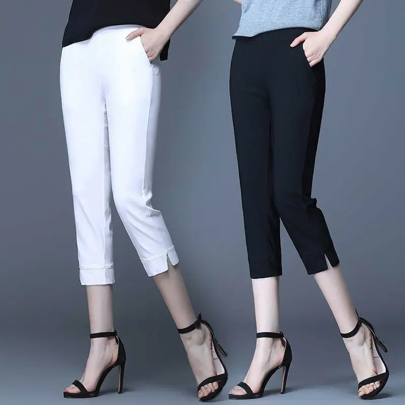 pants capri women 2020 summer korean style aesthetic plus size vintage casual pants Female high waist black white skinny pants pants capri women 2020 summer korean style aesthetic plus size vintage casual pants Female high waist black white skinny pants