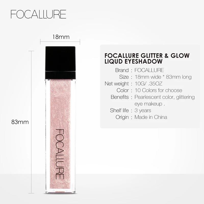 FOCALLURE 14 Colors Liquid Pigment Eyeshadow Ocean Light Waterproof Glitter Shimmer Highlighter Brighten Makeup Liquid Eyeshadow