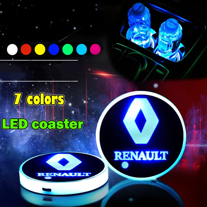 

2x Car Led Cup Light Mat Auto Logo Atmosphere Light LED Cup for Renault Megane 2 3 Duster Logan Clio Laguna 2 Captur Accessories