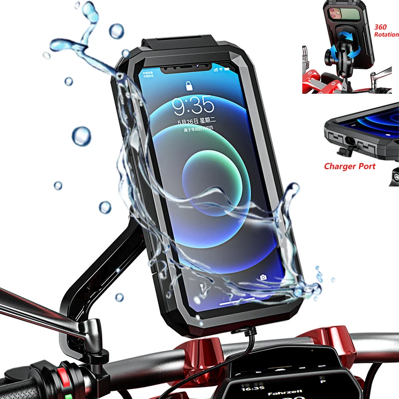 Waterproof Bicycle Phone Holder Bag 360 Rotatable MTB Bike Motorcycle Holder Stand Pouch Case for 4.7-6.8 inch Mobile Phone Shel