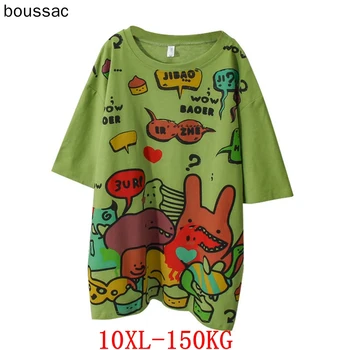 

Large women's T-shirt shirt size 7XL 8xl 9xl10xl summer round neck short sleeve loose large black and white blue top