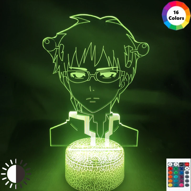 

Anime The Disastrous Life of Saiki K Manga RGB Night Light Birthday Gift For Kids 3D Figure LED Lamp Room Setup Decor Saikiki k