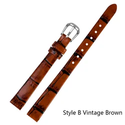 Elegant Red Genuine Leather Thin Watch Strap for Women - Fashionable Mini Band in Small Sizes (Vintage brown - silver)