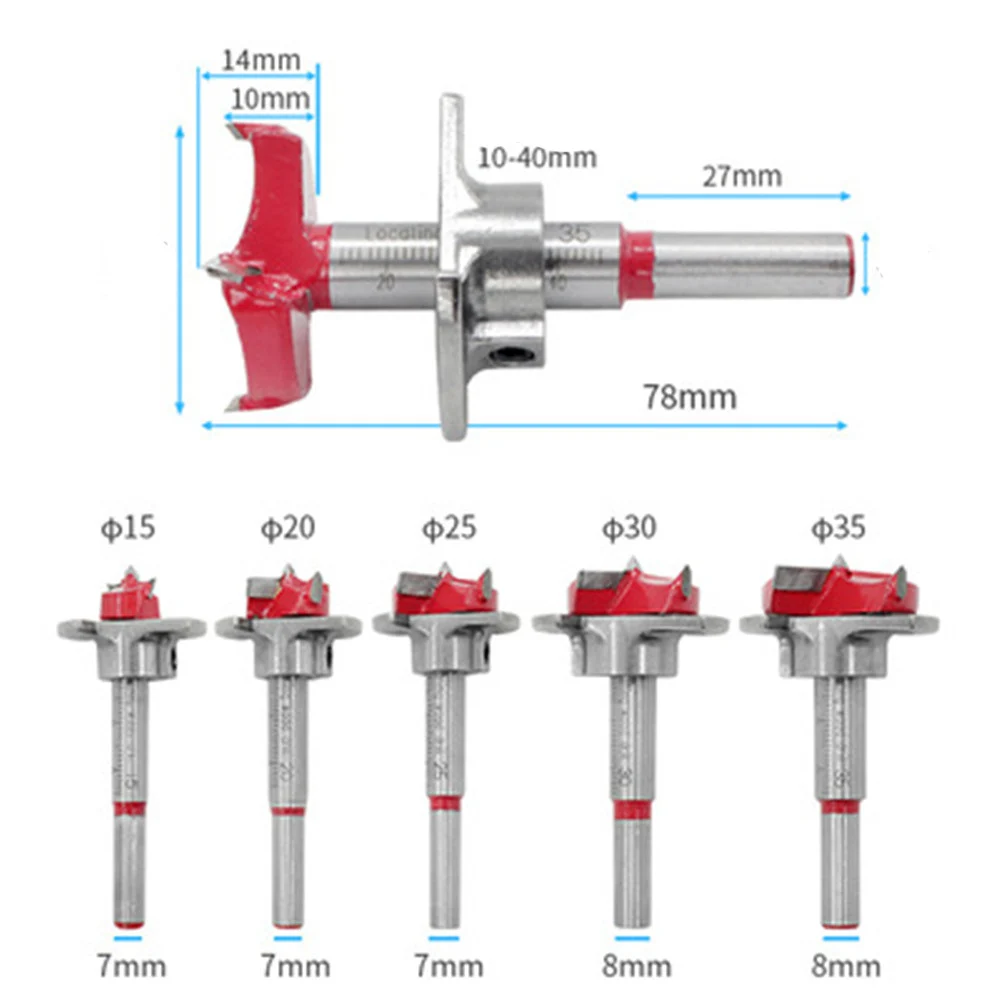  ALLSOME Drillpro 5Pcs Forstner Drill Bit Set 15 20 25 30 35mm Wood Auger Cutter Hex Wrench Woodwork