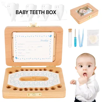 

Wooden Photo Frame Fetal Hair Baby Tooth Box English Milk Teeth Umbilical Organizer Storage Boys Girls Souvenir Case Save Gifts