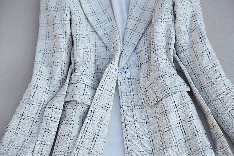 Модный клетчатый костюм женский осенне-зимний высококачественный шерстяной костюм куртка твидовый клетчатый пиджак костюм+ юбка с высокой талией комплект из двух предметов