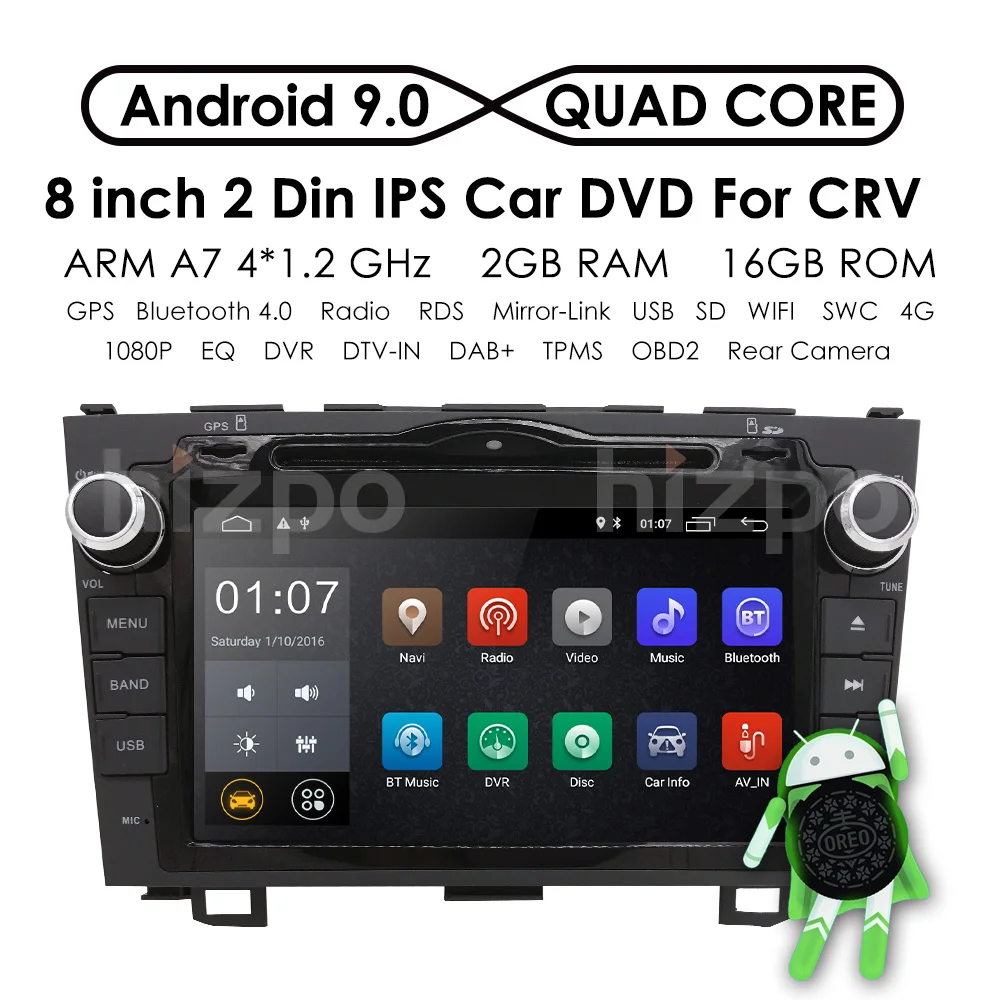 Clearance 2din HD QuadCore 4 A7 4*1.2GHz 1024X600 Android9.0 Car DVD Player Radio For Honda CRV 2006-2011 4G WIFI GPS Navigation USB VIDEO 2