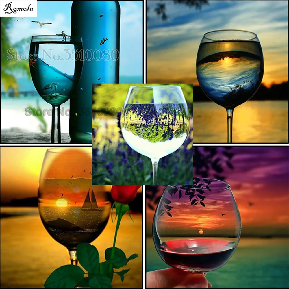 Полноразмерная квадратная/круглая 5D алмазная живопись сделай сам пейзаж в чашке вышивка узор наборы для