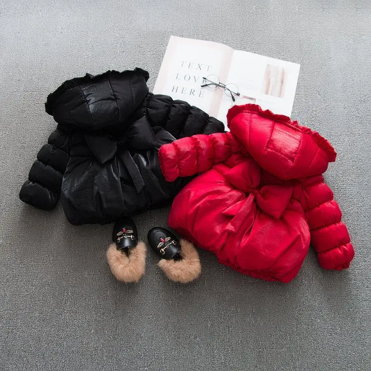 

Girls Korean-style Bow Cotton-padded Clothes Childrenswear 2018 Winter New Style Children Cotton Overcoat Childrenswear