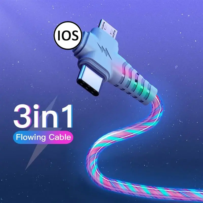 Зарядный кабель Micro USB Type-C 3 в 1 со светодиодной подсветкой для iPhone Android телефонов |