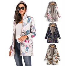 Зимнее женское пальто с цветочным принтом, удобное плюшевое пальто с капюшоном и длинными рукавами, внутренние карманы, тонкое пальто оверсайз, большие размеры