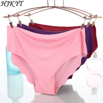

HJKYT summer style majtki bezszwowe бесшовные трусы ropa mujer sexy cotton silk panties pink hipster camouflage big size