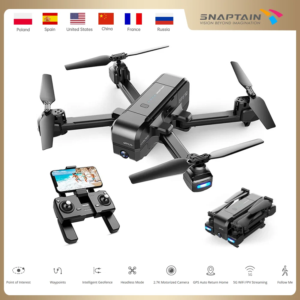Складной Квадрокоптер SNAPTAIN SPE10MQ GPS FPV Дрон с камерой 2 7 K HD живое видео RC