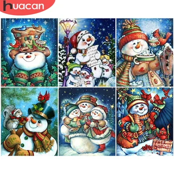 

HUACAN Picture By Number Christmas Hand Painted Paintings Art Gift DIY Painting By Numbers Snowman Drawing On Canvas Home Decor