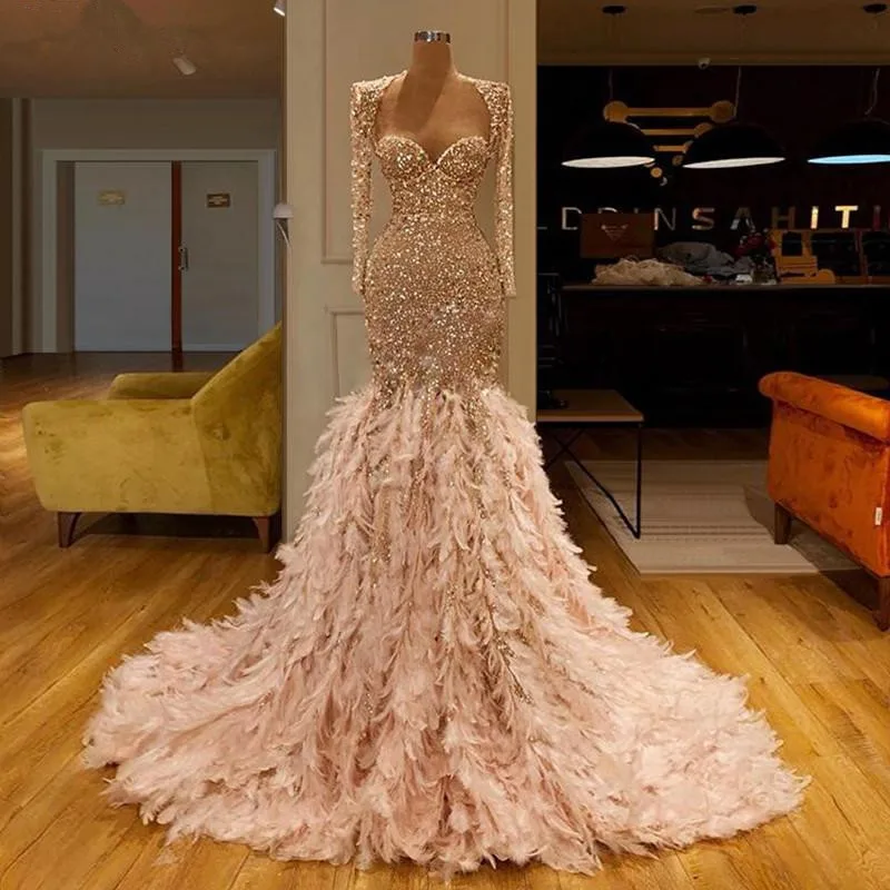 Блестящие Роскошные 2020 платья с перьями для выпускного вечера Robe de soiree милое