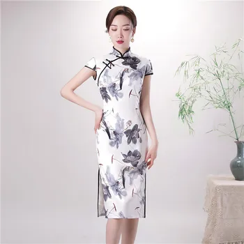 

Vintage Plus Size 3XL 4XL Cheongsam Lady Qipao Traditional Chinese Satin High Split Formal Party Dress Elegant Vestidos