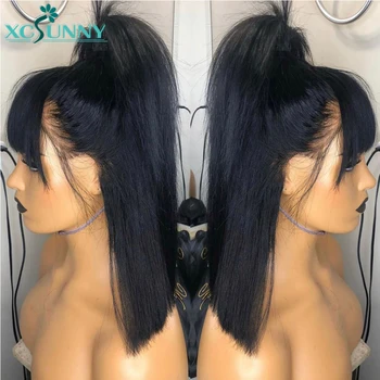 Bob Wig With Bangs 13x6 Lace Front Wig Short Bob Human Hair Wigs HD Lace Frontal Wig Pre Plucked Remy Brazilian xcsunny 1