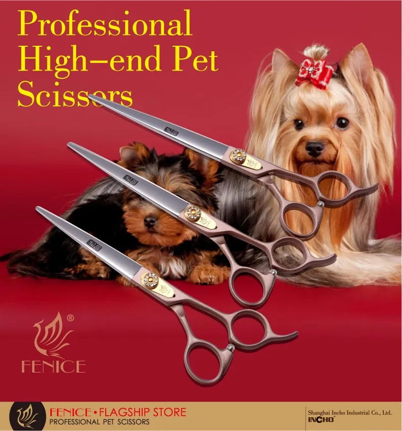 Fenice Professional Japan 440c Pet dog Grooming scissors 7.0 7.5 8.0 inch sharp cutting straight shears tijeras tesoura