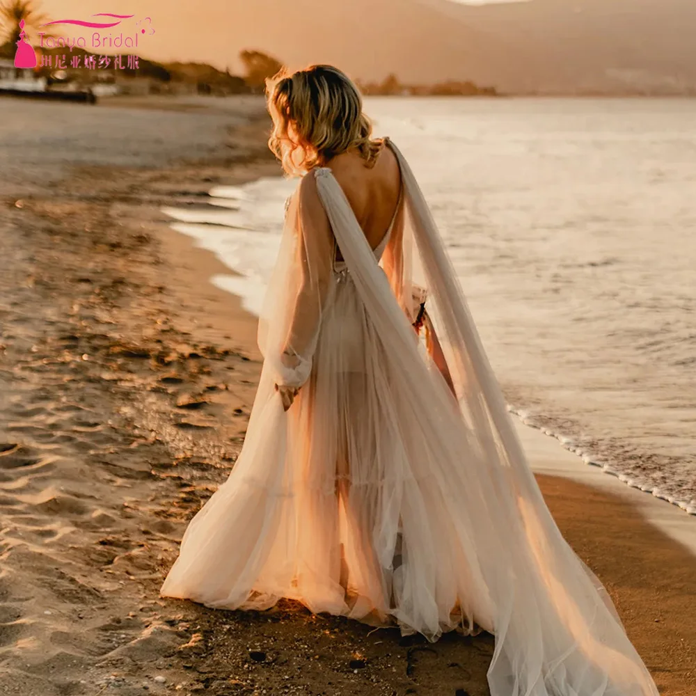 Deep V Neck Tulle Wedding Dresses Sexy 