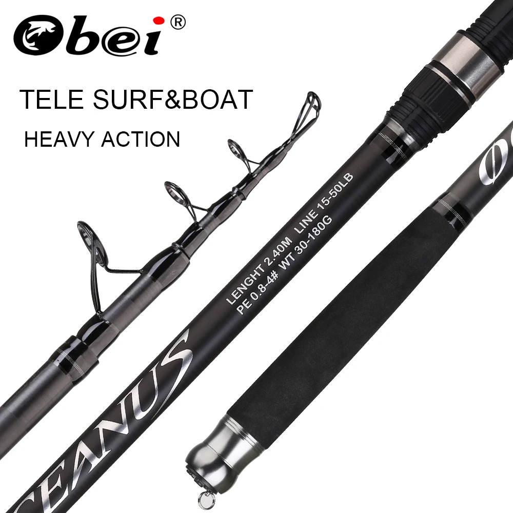 OBEI Tele Surf Rod Telescopic Fishing Rod Tele Carp Carbon Fiber Spinning  Rod Pesca 2.4 2.7 3.0m Power 30-200g Hard Pole Surf