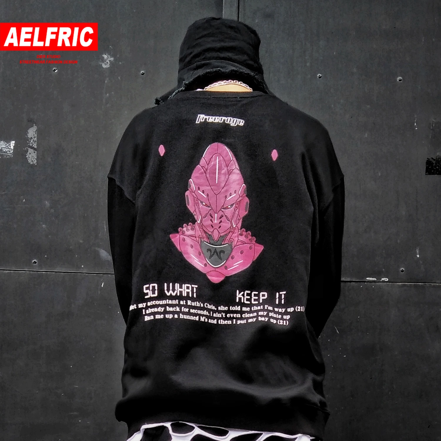 

AELFRIC Hip Hop Robot Letter Printed Men Pullovers Fashion Tops Long Sleeve Streetwear Harajuku Casual Cotton Hooded Sweatshirts