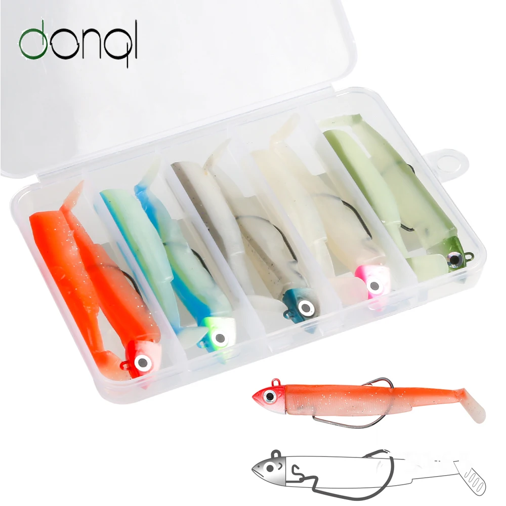 

DONQL 5 Color Jig Head Soft Fishing Lure Set 10g/15g T Tail Silicone Baits with Worm Hook Wimbaits Fishing Tackle Pesca